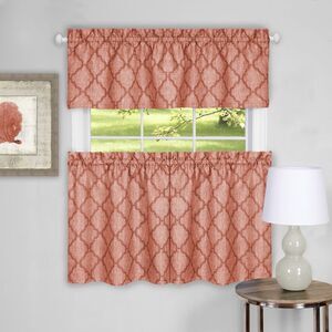 3-Piece Window Kitchen Curtain Set Country Trellis Sheer Tier Panels and Valance